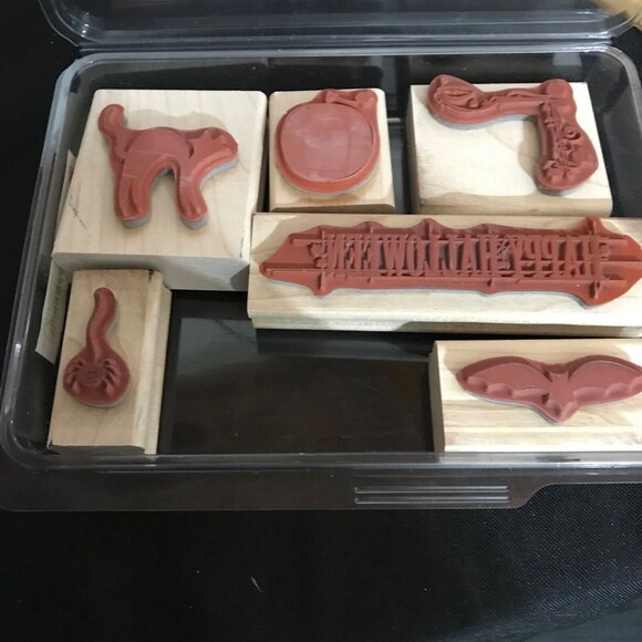 Stampin Up Autumn Apparitions Halloween Rubber Stamp Set Of 9 Cat Bat Pumpkin - Picture 6 of 8